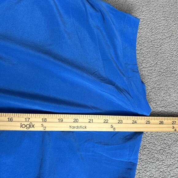 Tommy Bahama Shirt Womens Medium Blue Silk Button Up Tie Front Doman Sleeve - Picture 5 of 10